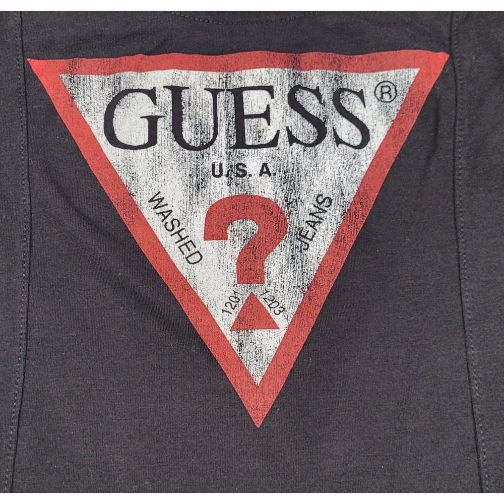 GUESS Black Scoop Neck Sleeveless Bodysuit Iconic Distressed Logo Womens Size S - Picture 2 of 10
